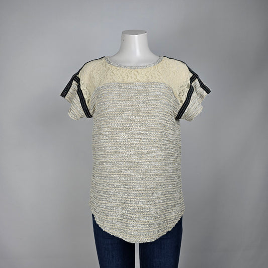 Sanctuary Cream Lace Short Sleeve Top Size M