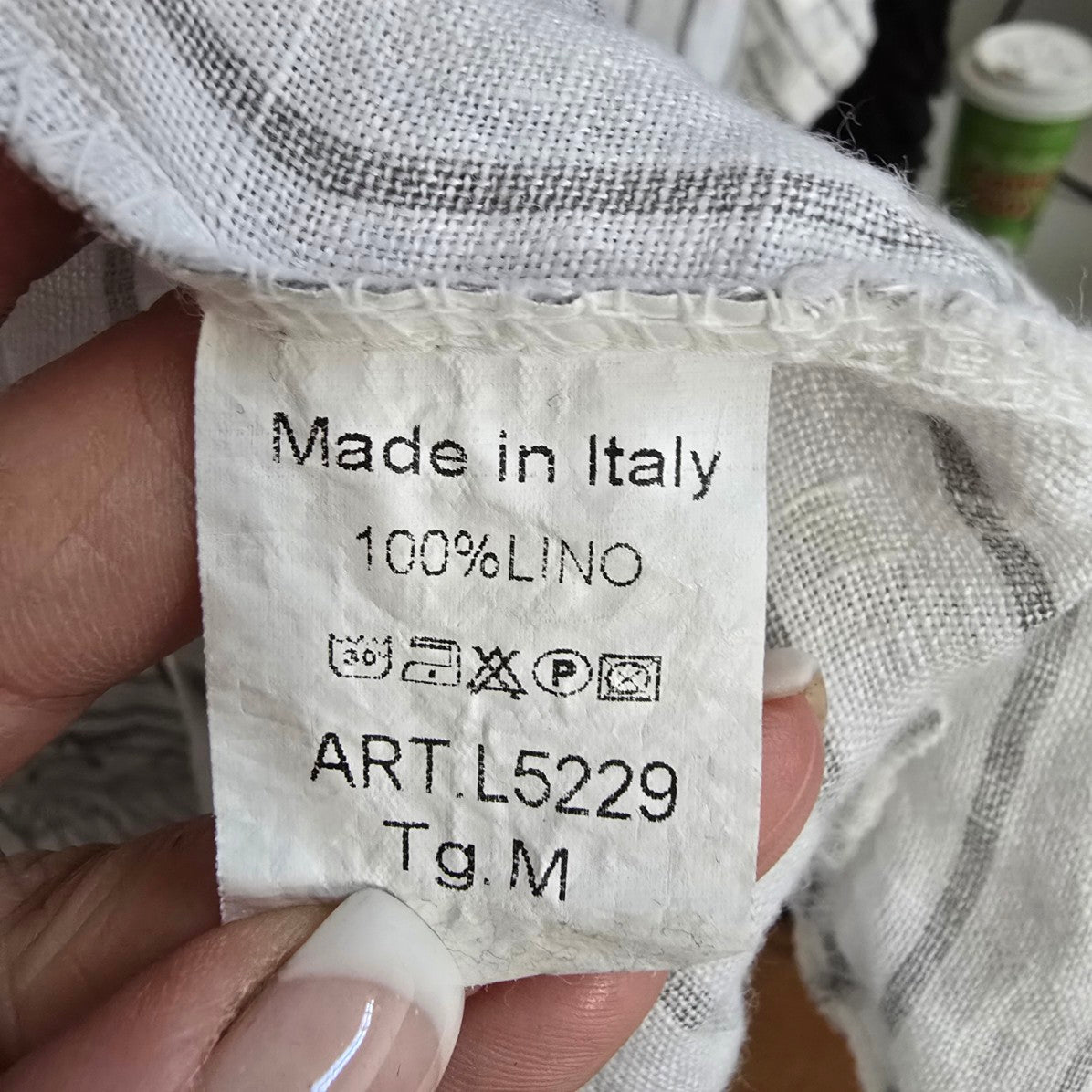Elissia Made In Italy Linen White Pin Stripped Asymmetrical Button Up Blouse Size M