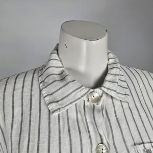Elissia Made In Italy Linen White Pin Stripped Asymmetrical Button Up Blouse Size M
