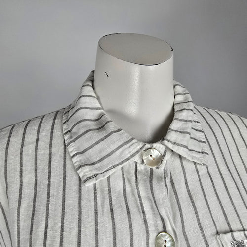 Elissia Made In Italy Linen White Pin Stripped Asymmetrical Button Up Blouse Size M