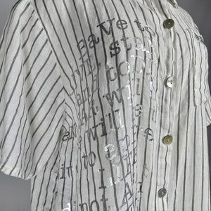 Elissia Made In Italy Linen White Pin Stripped Asymmetrical Button Up Blouse Size M