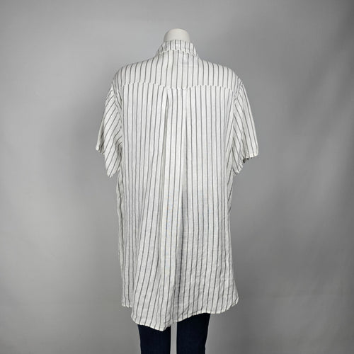 Elissia Made In Italy Linen White Pin Stripped Asymmetrical Button Up Blouse Size M
