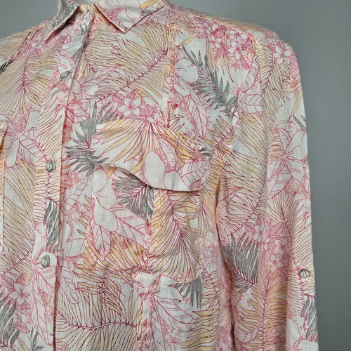 Tommy Bahama Pink Floral Button Up Blouse size M