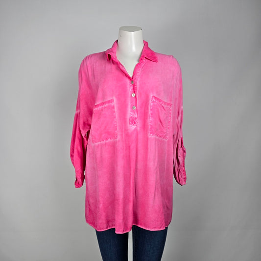 Meo Meli Pink Cotton Button Up Blouse Top Size XL