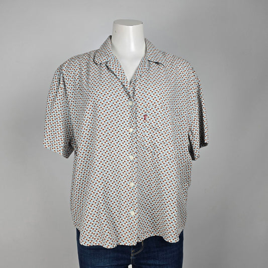 Levis Blue Retro Print Button Up Top Size XL