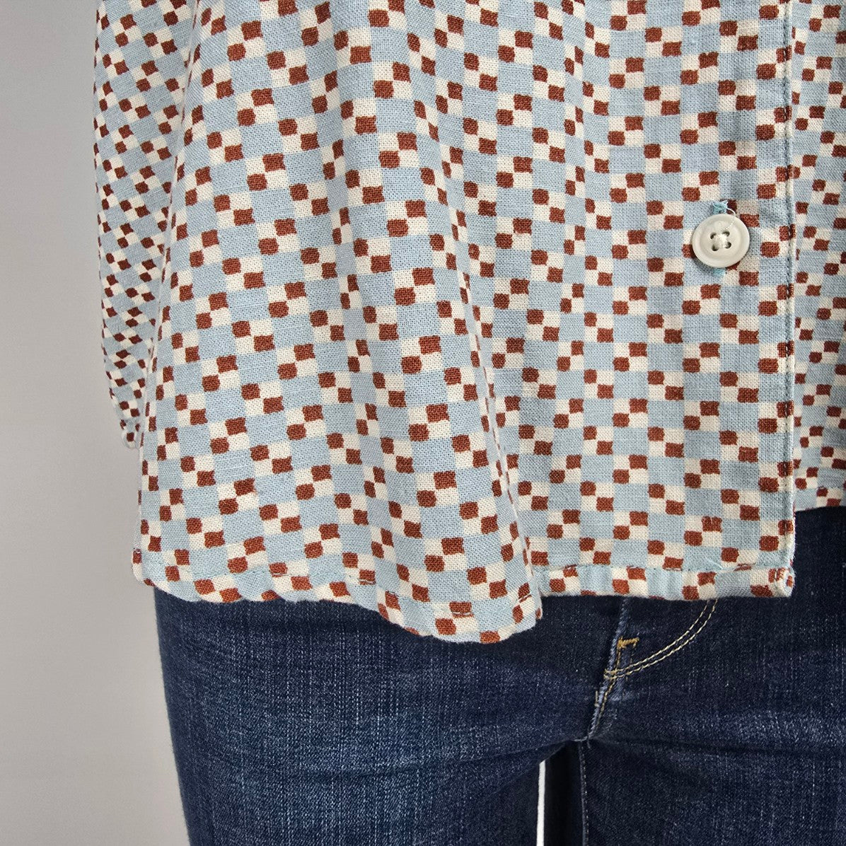 Levis Blue Retro Print Button Up Top Size XL