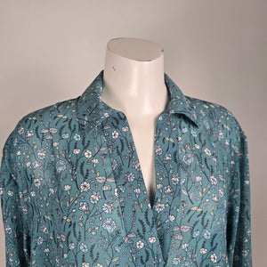 Cabi Blue Floral Sheer Collared High Low Blouse Top Size XS