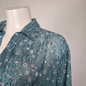 Cabi Blue Floral Sheer Collared High Low Blouse Top Size XS