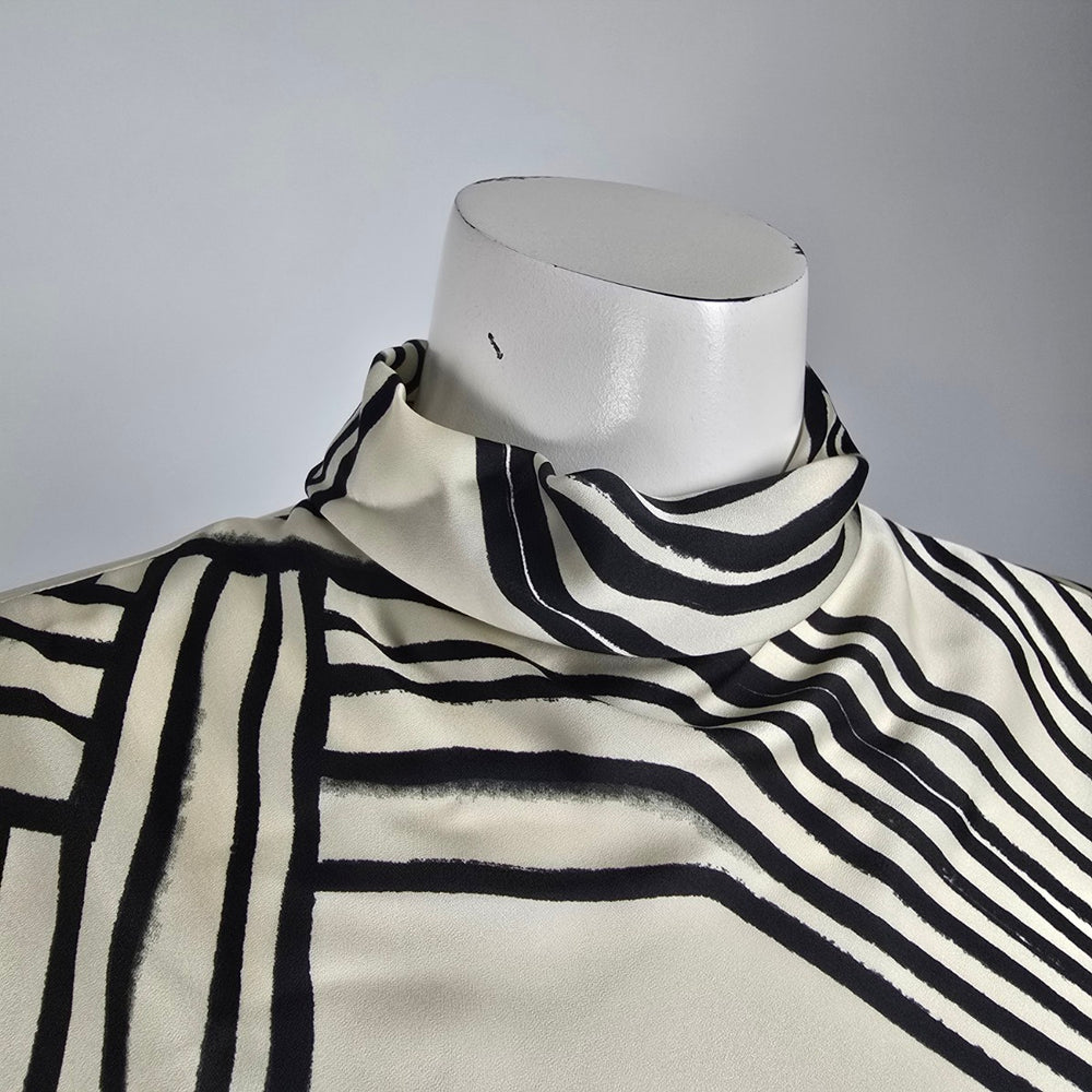 MNG Italian Fabric Cream & Black High Neck Blouse Size XS