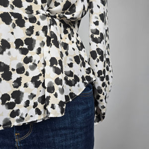 Cabi Leopard Animal Print Ruched Sleeve Wrap Top Size S