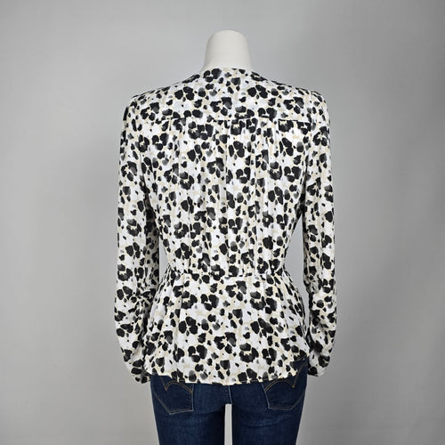 Cabi Leopard Animal Print Ruched Sleeve Wrap Top Size S