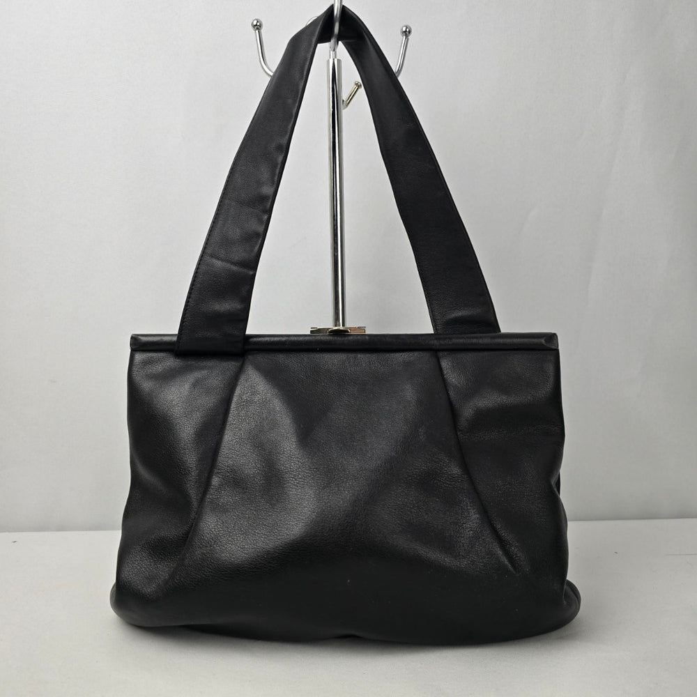 Vintage Madell Gold Pfeil Black Leather Top Handle Purse