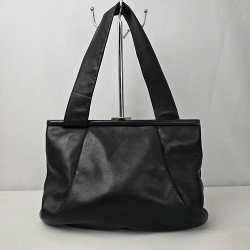 Vintage Madell Gold Pfeil Black Leather Top Handle Purse