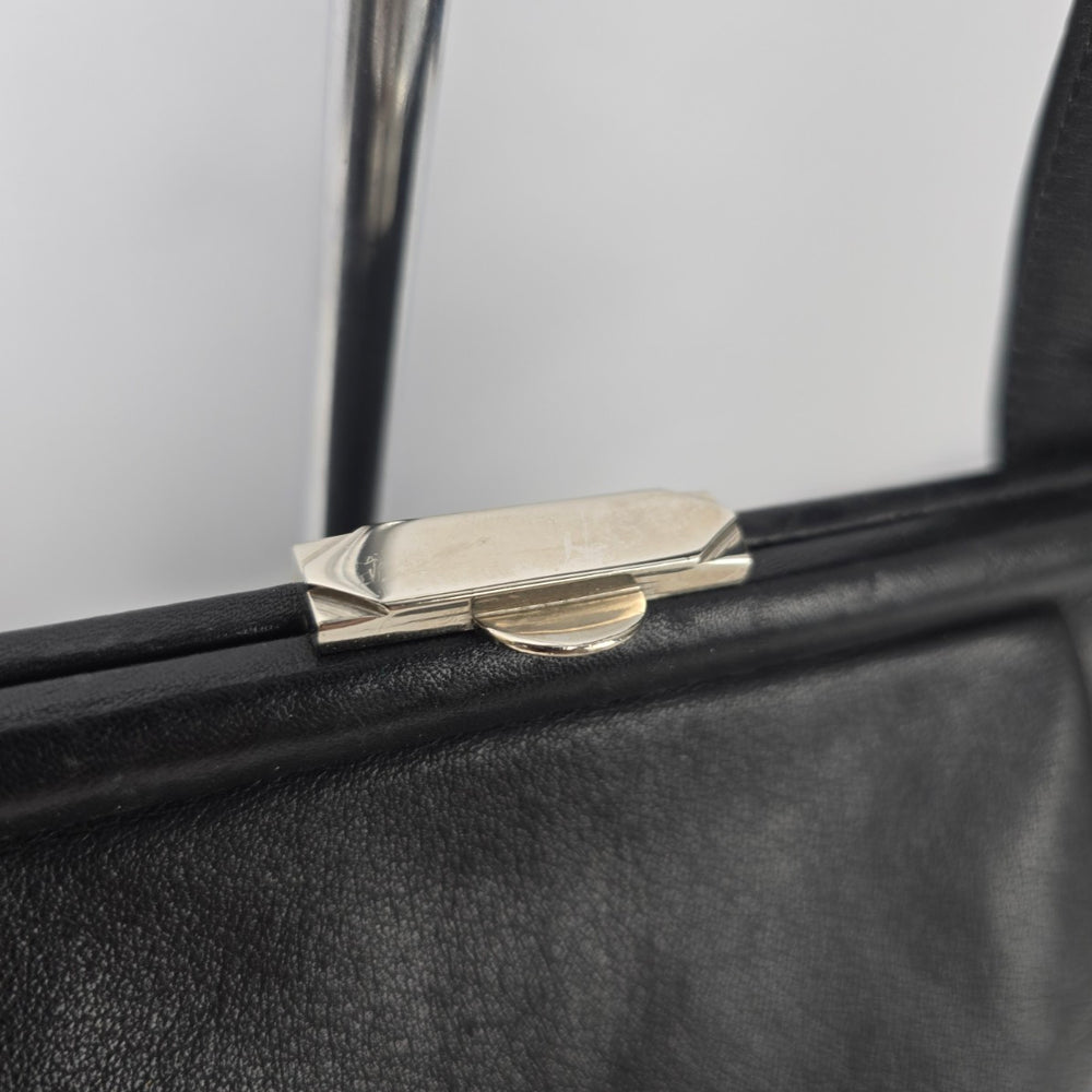 Vintage Madell Gold Pfeil Black Leather Top Handle Purse