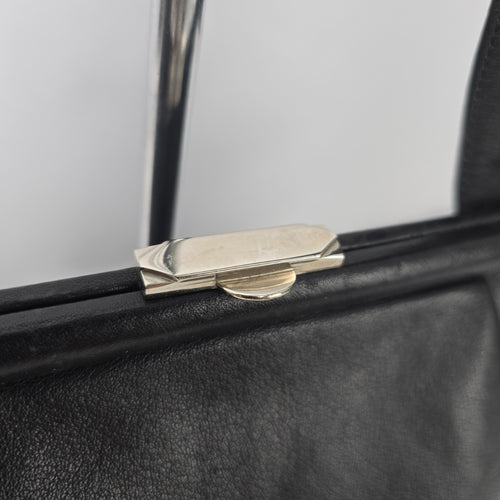 Vintage Madell Gold Pfeil Black Leather Top Handle Purse