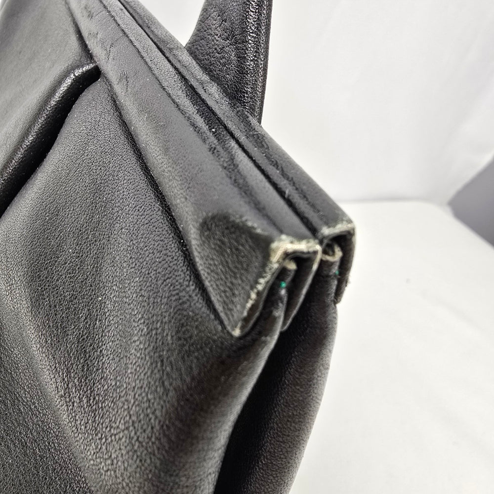 Vintage Madell Gold Pfeil Black Leather Top Handle Purse