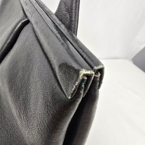 Vintage Madell Gold Pfeil Black Leather Top Handle Purse