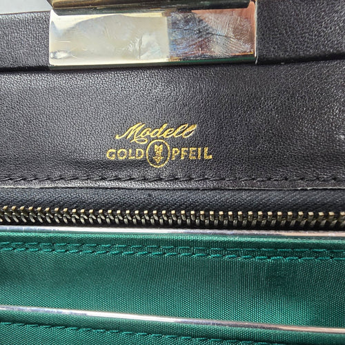 Vintage Madell Gold Pfeil Black Leather Top Handle Purse