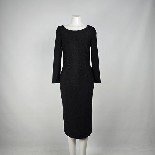 Rachel Zoe Black Metallic Long Sleeve Ruched Midi Dress Size M
