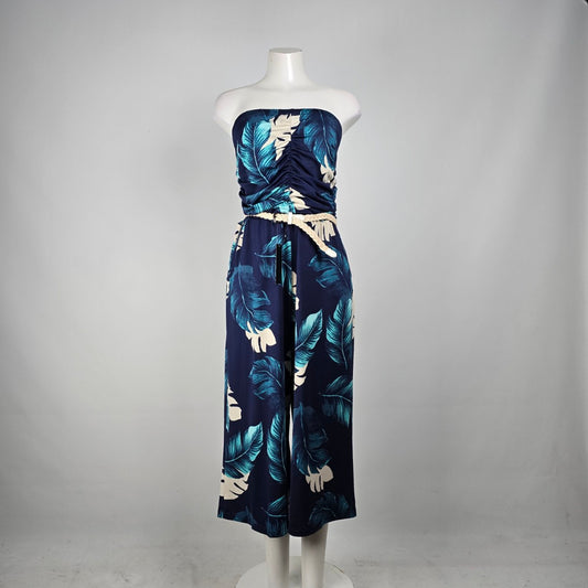 Venus Tropical Print Cropped Wide Leg Belted Jumpsuit Size L