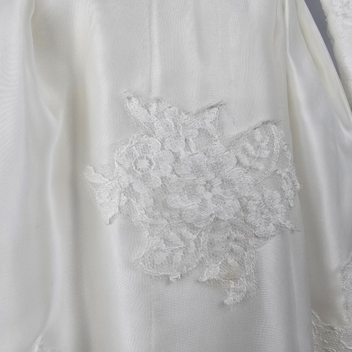 Vintage White Lace Detail Boat Neck Wedding Dress Size XS