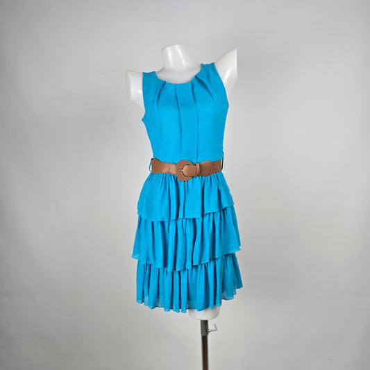 Teeze Me Blue Sleevless Tiered Ruffle Skirt Belted Dress Size 3