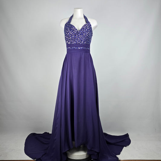 JJs House Purple Beaded Sequined Halter Event Gown Size S