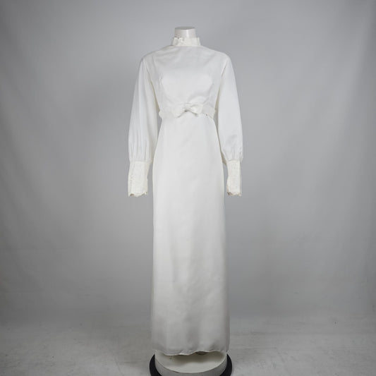 Vintage White High Neck Colum Gown Wedding Dress Size M