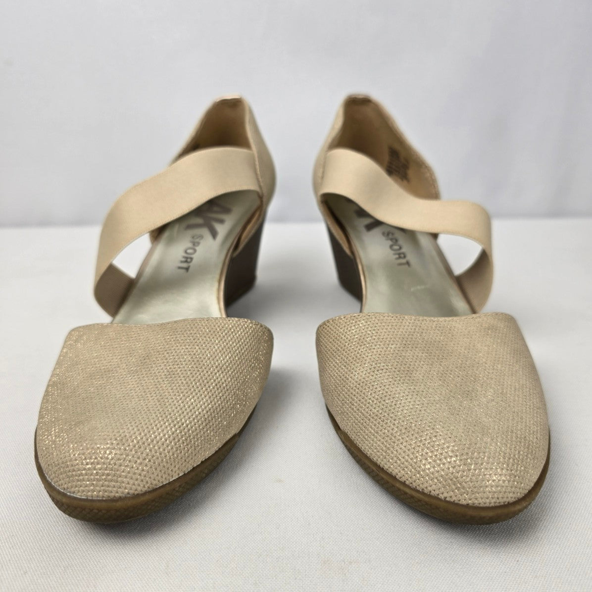 Anne Klein Cream Strappy Wedge Shoes Size 8.5