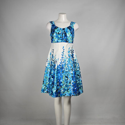 Connected Apparel Blue Floral Fit & Flare Dress Size 8