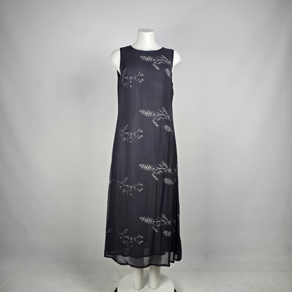 Vintage Nougat Grey Floral Midi Dress Size M/L