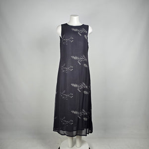 Vintage Nougat Grey Floral Midi Dress Size M/L