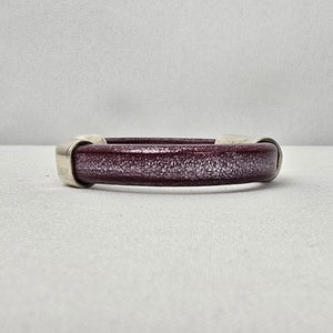 Sterling Silver Crystal Stud Purple Leather Bracelet