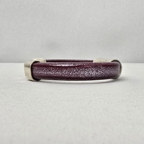 Sterling Silver Crystal Stud Purple Leather Bracelet