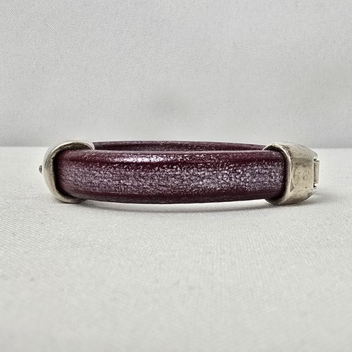 Sterling Silver Crystal Stud Purple Leather Bracelet