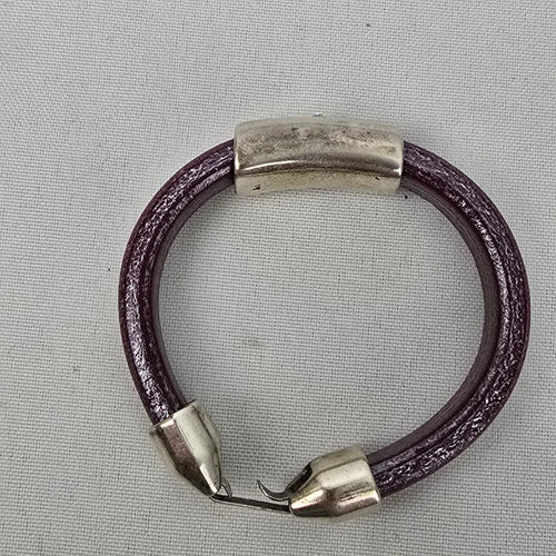 Sterling Silver Crystal Stud Purple Leather Bracelet