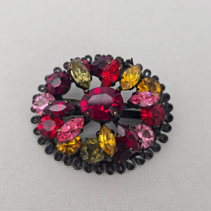 Vintage Black Colorful Crystal Stud Oval Statement Brooch
