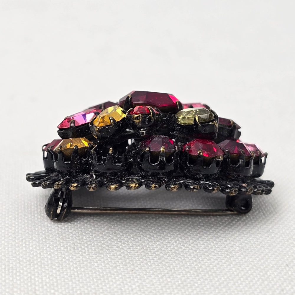 Vintage Black Colorful Crystal Stud Oval Statement Brooch