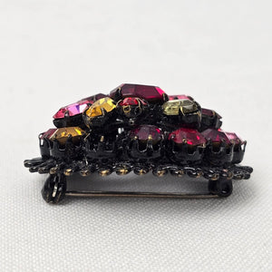 Vintage Black Colorful Crystal Stud Oval Statement Brooch