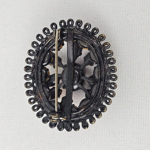 Vintage Black Colorful Crystal Stud Oval Statement Brooch