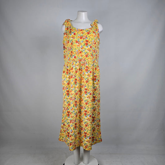 Vintage Tabi Yellow Cotton Floral Midi Dress Size L
