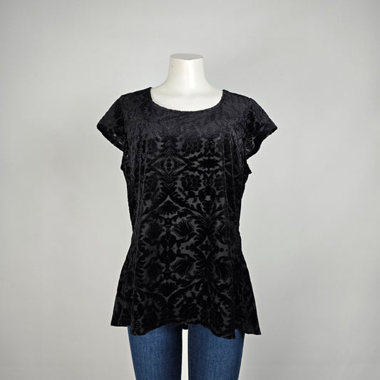 Addition Elle Black Velour Flower Top Size 1X
