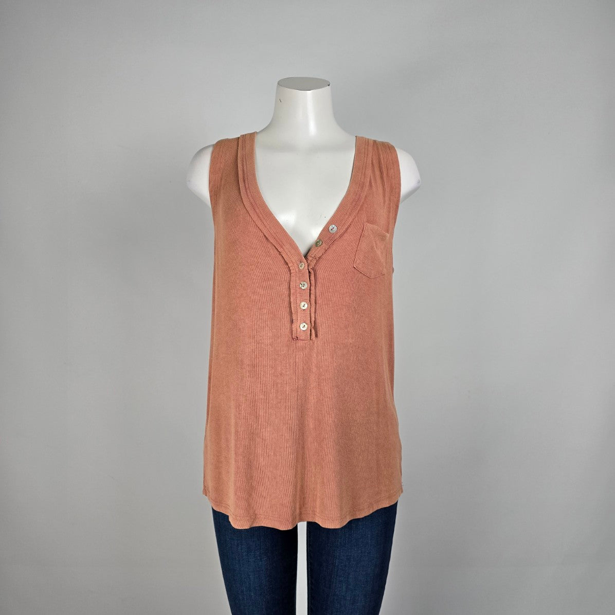 Pol Pink V Neck Button Detail Sleeveless Top Size L