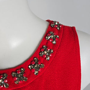 Jules & Leopold Red Crystal Flower Detail Sleeveless Blouse Top Size M