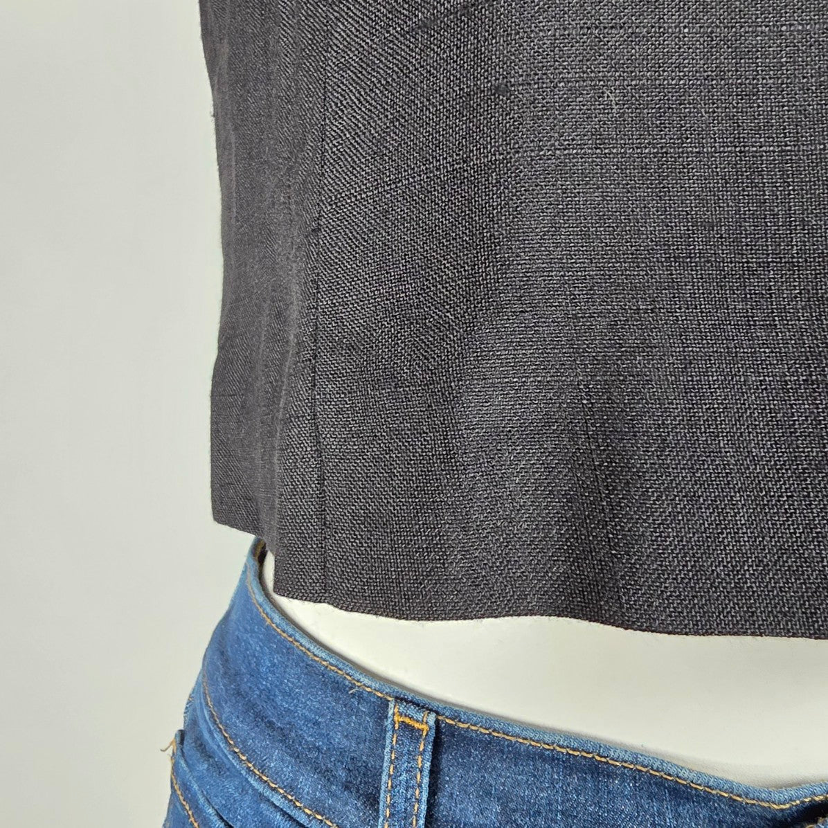 Vintage Richard Warren Black Cotton Button Back Cropped Blouse Size 6