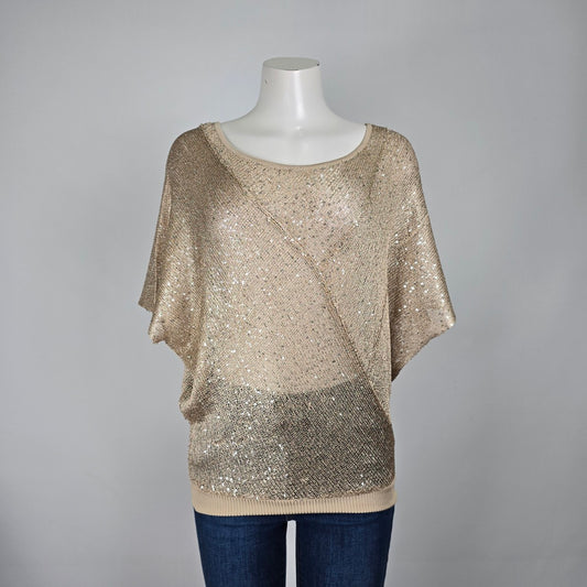 Cache Brown Open Knit Short Sleeve Sweater Size XS