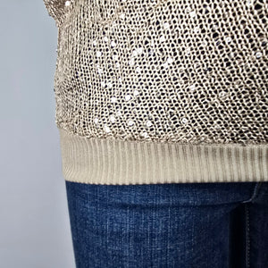 Cache Brown Open Knit Short Sleeve Sweater Size XS