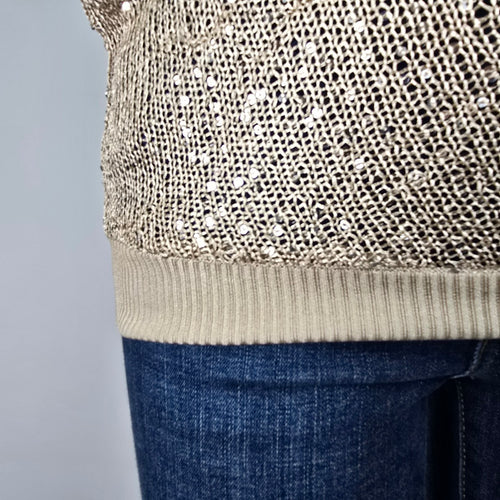 Cache Brown Open Knit Short Sleeve Sweater Size XS