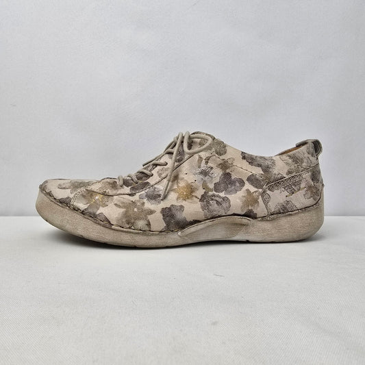 Josef Seibel Grey Floral Leather Lace Up Sneakers Size 9