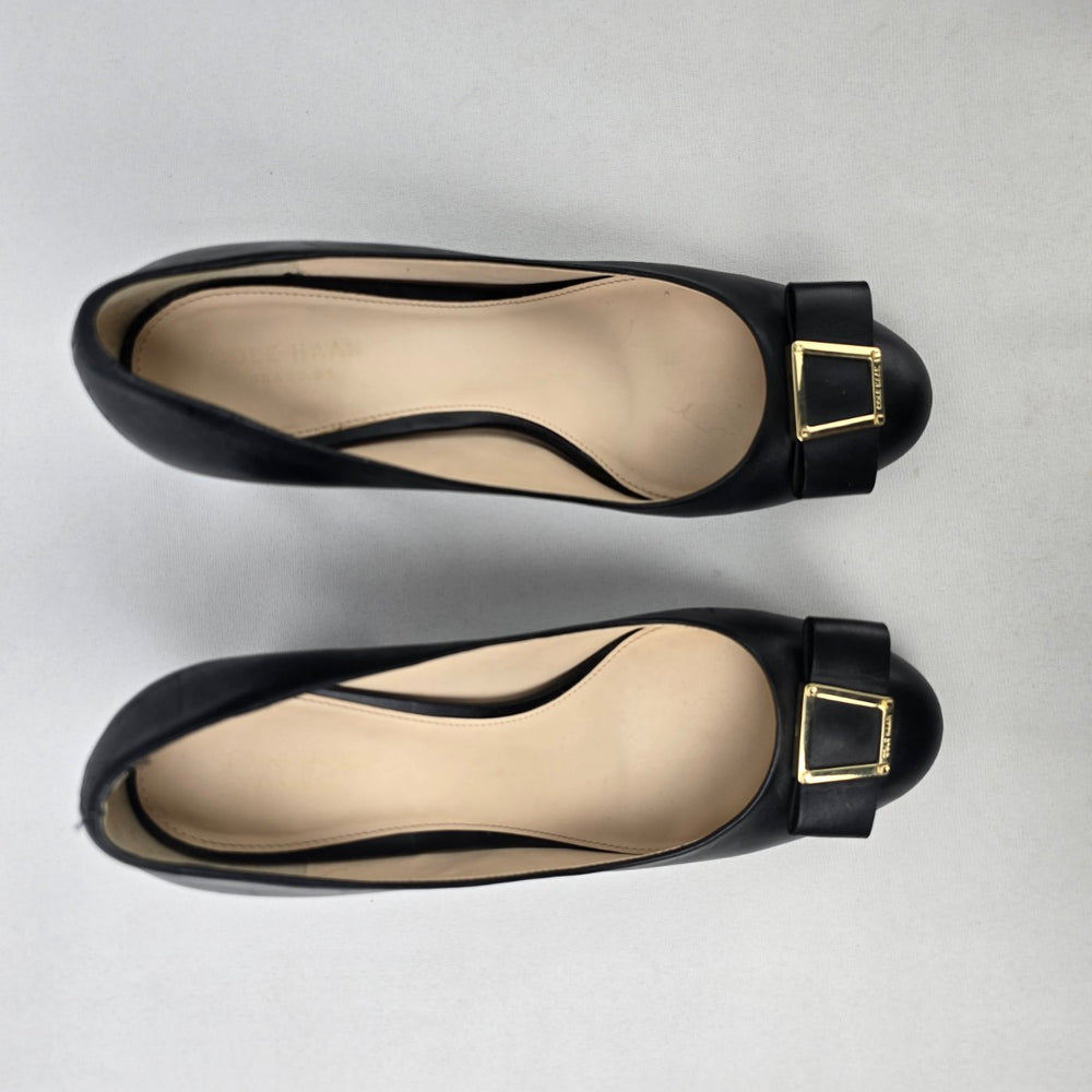 Cole Haan Black Leather Chunky Heeled Shoes Size 7.5